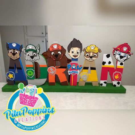 Paw Patrol Letters Diy, Paw Patrol Cricut Ideas Birthday Parties, Paw Patrol Signs For Party, Paw Patrol Names, Paw Patrol Name Letters, Paw Patrol Letters, Paw Patrol Bedroom, Themed Names, Paw Patrol Vehicles