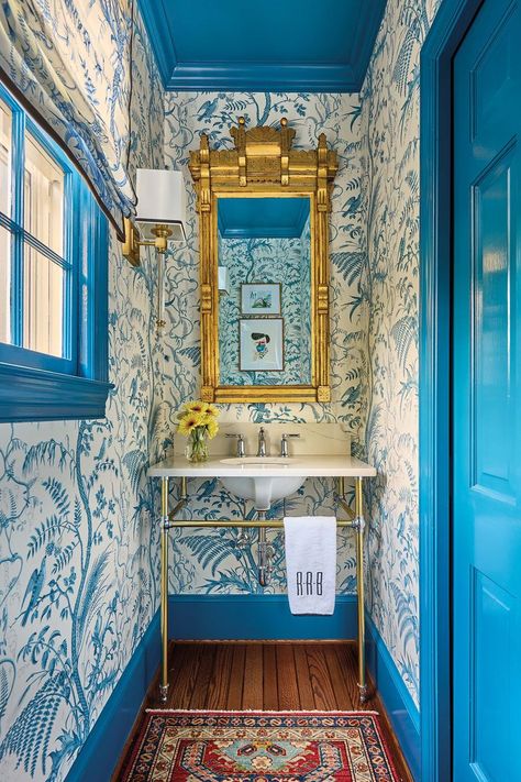 powder room Javier Burkle, Green Floral Wallpaper, Bold Wallpaper, Entry Hallway, Green Room, Interior Design Business, Powder Bath, Family Kitchen, Functional Kitchen