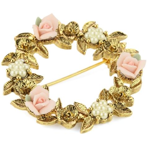 1928 Jewelry Porcelain Rose Floral Wreath Brooch ($36) ❤ liked on Polyvore featuring jewelry, brooches, rose jewelry, porcelain jewelry, rose jewellery, 1928 jewelry and rose brooch Rose Brooch Jewelry, Vintage Floral Jewelry, Bridal Jewerly, Gown Making, Wardrobe List, Pink Porcelain, 1928 Jewelry, Porcelain Roses, Rose Wreath