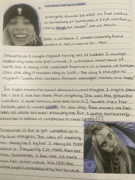 Billie Eilish Notebook, Billie Eilish Journal, Journal Page, Notebook Journal, Journal Ideas, Journal Pages, Make Me Happy, Billie Eilish, Pop Culture