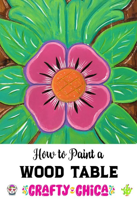 Painted table idea - Here's how I madeover a wood dining table. #craftychica #paintedtables #paintedtableideas #mexicantable #tablediy #paintedtablediy Mexican Painted Table, Painted Table Ideas, Mexican Art Painting, Painted Table Tops, Mexican Folk Art Painting, Latina Style, Painted Dining Table, Mexican Furniture, Easy Thanksgiving Crafts