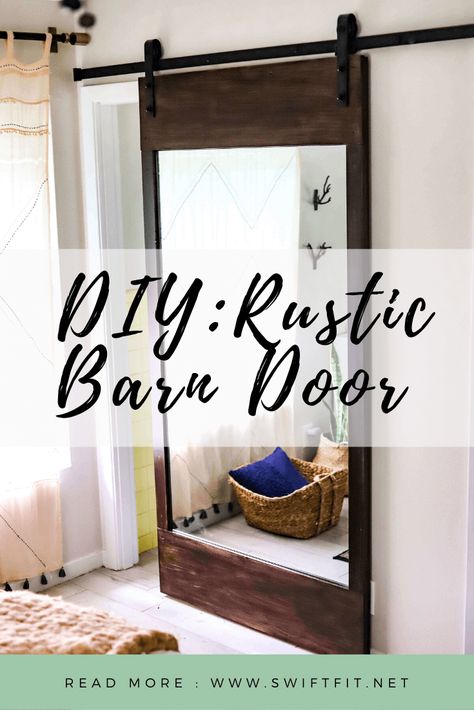 Mirror Barn Door Closet, Diy Barn Door Cheap, Cheap Barn Door Hardware, Mirror Barn Door, Barnyard Door, Sliding Mirror Door, Making Barn Doors, Rustic Diy Projects, Diy Sliding Door