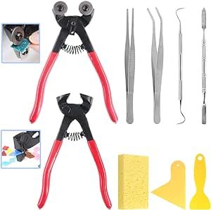 Glarks 9Pcs Mosaic Tools Set, 2Pcs Heavy Duty Wheeled Glass Mosaic Nippers and Tile Cutter Pliers with 7Pcs Mosaic Tile Tools Mosaic Tools, Mosaic Glue, Mosaic Art Diy, Tile Tools, Mosaic Kit, Mosaic Projects, Tile Work, Garden Art Sculptures, Stone Mosaic