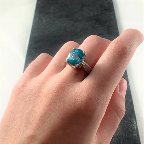 Carved Blue Zircon Ring with Diamonds (R2062) | Summit Jewelers | 7821 Big Bend Blvd. | Webster Groves, MO | 63119 | 314.962.1400 Blue Zircon Ring, Custom Carved, Blue Ring, Big Bend, Zircon Ring, Blue Zircon, Brilliant Diamond, Blue Rings, Round Brilliant