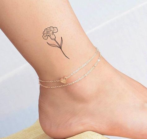 Mini Temporary Tattoo / Flower / Carnation Tattoo / Beautiful Tattoo - Etsy Minimalist Carnation Tattoo, Flower Carnation Tattoo, Small Carnation Tattoo, Simple Carnation Tattoo, Carnation Flower Tattoo, Carnation Tattoo, Flower Carnation, Tattoo Beautiful, Cool Piercings