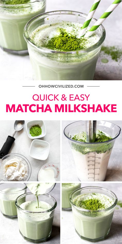 Matcha Coffee Recipe, Matcha Milkshake, Homemade Iced Coffee Recipe, Matcha Tea Recipes, Yummy Milkshake Recipes, Matcha Green Tea Recipes, Ice Cream Smoothie, Green Tea Drinks, Ice Cream Shake