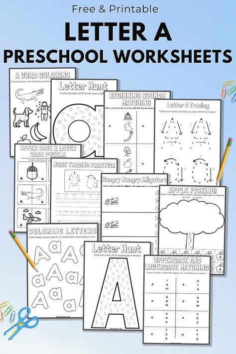 Get eleven free printable worksheets, designed for teaching the letter A to children in preschool and Kindergarten. Children ages 3-5 will learn to recognize the uppercase and lowercase letter A, recognize the letter A short vowel sound, and trace and print the letter A. Letter A Practice Free Printable, All About The Letter A, Letter A Worksheets For Preschool Free, Learning The Letter A Preschool, Letter A Free Printable Worksheets, Free Letter Printables For Preschool, Letter A Lesson Plans Preschool, Letter Worksheets For Kindergarten, Free Letter A Worksheets