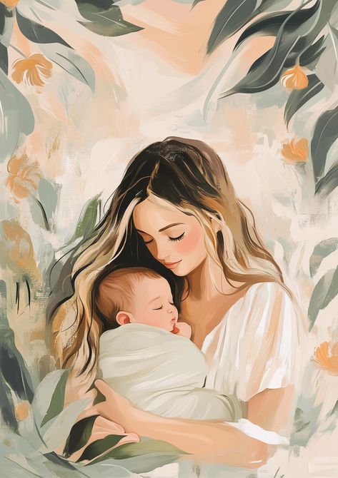 Breastfeeding Illustration, Mother And Son Art, Mother And Daughter Art, Mother Drawing, Mother Illustration, Motherhood Painting, Mother And Daughter Drawing, Mom Painting, Motherhood Illustration