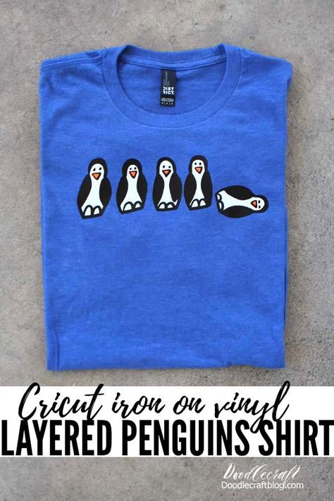 Penguins Layered Vinyl Shirt with Cricut Maker Game Maker, Fun Video Games, Layered Vinyl, Family Get Together, Bicycle Women, Crafty Kids, Vinyl Ideas, Vinyl Shirts, Iron On Vinyl