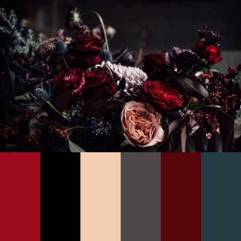 I couldn't find one I loved so I created this one! Romance Color Palette, Event Nails, Dresses Event, Dark Romantic Wedding, Dark Wedding Theme, Dark Color Palette, Color Schemes Colour Palettes, Dark Wedding, Natural Disaster