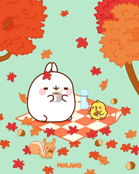 Molang And Piu Piu, Molang Wallpaper, Thanksgiving Wallpaper, Animal Doodles, Two Best Friends, Long Walks, September 22, Mobile Covers, Winter Art