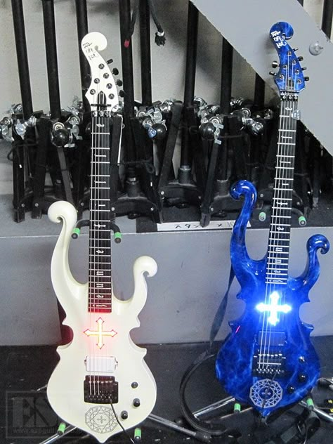 Mana Sama's Signature ESP guitars Matching Guitars, Mana Sama Guitar, Malice Mizer Guitar, Cool Electric Guitar Design, Cool Guitars Electric, Cool Guitar Designs, Y2k Blue Aesthetic, Electric Guitar Designs, Cool Instruments