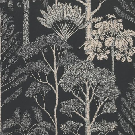 Tree Wallpaper Brown, Ferm Living Wallpaper, Wallpaper Trees, Living Wallpaper, Katie Scott, Tropical Fabric Prints, Modern Wallpaper Designs, Fantastic World, Lines Wallpaper