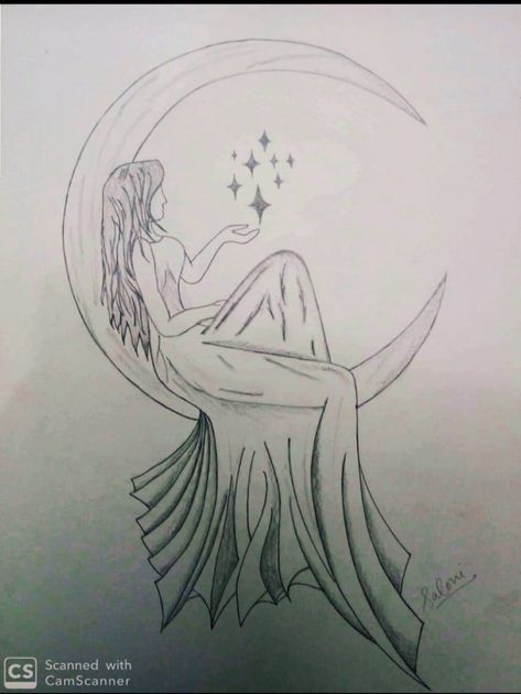 Pencil Art Drawings Spiritual, Dream Drawing Easy, Converse Art, Spiritual Art Painting, Spiritual Drawings, Dream Drawing, Fairy Drawings, Meaningful Drawings, Moon Drawing