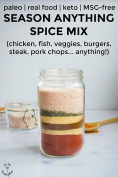 Use this healthy Season Anything Spice Mix for all your grilling, cooking meats, and roasting veggies. It's a paleo, real food, keto, MSG-free seasoning blend that's awesome on chicken, pork, fish, steak, veggies, and more! #allthenourishingthings #spices #herbs #grilling #chickenrecipes #fishrecipes #spiceblend #homemade Season Blends, Steak Veggies, Keto Seasoning, Fish Steak, Homemade Dry Mixes, Homemade Spice Mix, Spice Blends Recipes, Food Keto, Spice Mix Recipes