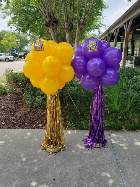 Purple And Yellow Graduation Party, Lsu Party Decorations, Lsu Graduation Party, Purple And Gold Graduation Party Ideas, Student Fest, Lsu Party, Graduation Party Purple, Lsu Graduation, 2024 Dance