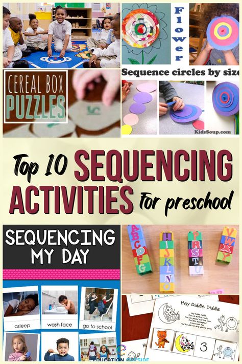 Learning to sequence is beneficial for preschoolers because it helps them recognize patterns and understand how to follow instructions. And using hands-on activities to teach sequencing makes learning more fun and engaging for preschoolers. It also hones other important skills like fine motor, creativity, listening, and communication. Math Sequencing Activities Preschool, Fall Sequencing Activities, Sequence Activities Preschool, Seriation Activities Preschool, Preschool Sequencing Activities, Sequencing Preschool, Preschool Sequencing, Sequencing Activities Preschool, Preschool Concepts