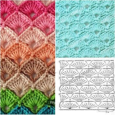 Cozy Crochet Blanket, Crochet Box Stitch, Zig Zag Crochet, Crochet Shawl Diagram, Crochet Stitches Chart, شال كروشيه, Crochet Stitches Diagram, Crochet Shell Stitch, Crochet Bedspread Pattern