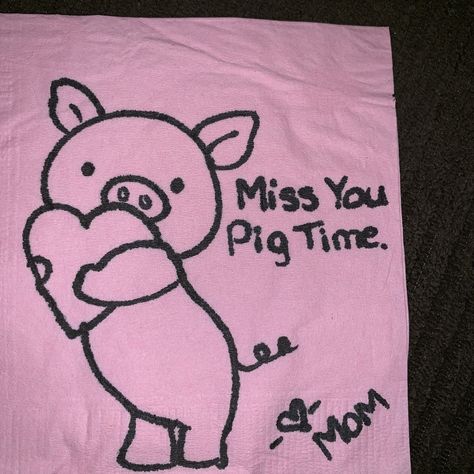 Miss you pig time napkin doodle lunchbox notes Lunch Box Napkin Drawings, Lunch Box Drawings For Kids, Cute Lunch Notes For Husband, Cute Lunch Notes, Napkin Drawing, Doodles For Kids, Lunchbox Doodles, Notes For Kids Lunches, Kids Lunch Box Notes