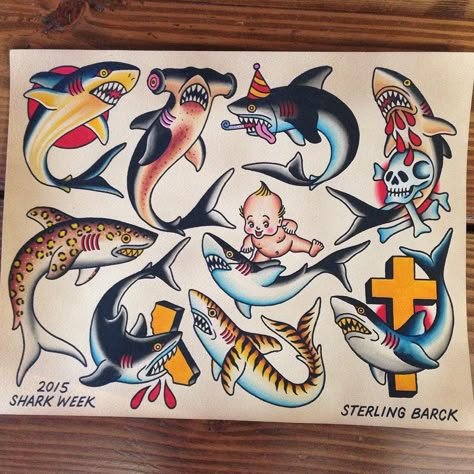 Traditional Sailor Tattoos, Tattoo Shark, Traditional Shark Tattoo, Sailor Jerry Tattoo Flash, Traditional Tattoo Flash Art, Sailor Tattoos, Traditional Tattoo Inspiration, Sailor Tattoo, Sailor Jerry Tattoos