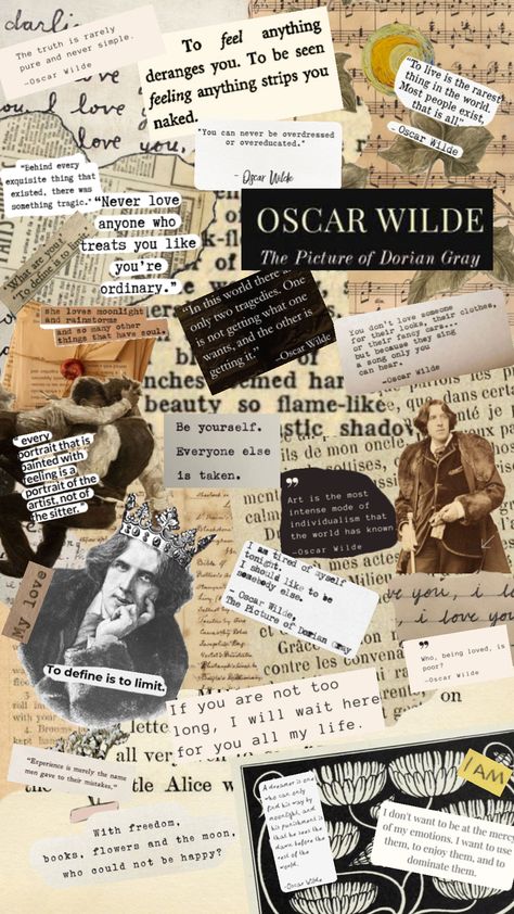 Oscar Wilde #oscarwilde #poetry #thepictureofdoriangray #aesthetic #books #booksaesthetic #bookquotes #wallpaper Classic Literature Aesthetic Wallpaper, Oscar Wilde Books, Vintage Moodboard, Poetry Projects, Dark Academia Wallpaper, Quote Collage, College Student Hacks, Design Collage, Oscar Wilde Quotes