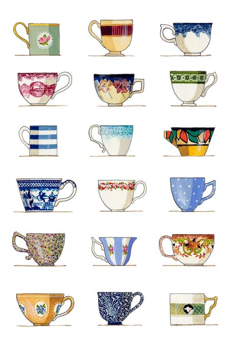 Tea Cup Art, Arte Doodle, Red Tractor, Tassen Design, Cup Art, Tea Art, Cups And Saucers, 그림 그리기, Drawing Inspiration