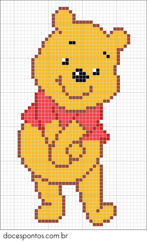 Pooh graph Animate Tutorial, Disney Cross Stitch Patterns, Crochet Beads, Crochet Knit Stitches, Pixel Crochet, Disney Cross Stitch, Pola Kristik, Beads Patterns, C2c Crochet