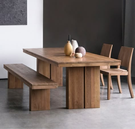 Modern Timber Dining Table, Dining Table Joinery, Japandi Dinner Table, Dining Table With Bench And Chairs, Wood Dining Table With Bench, Long Table Design, Japandi Dining Table, Wooden Dinner Table, Japanese Dining Table