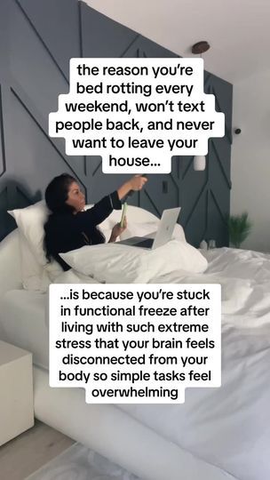 1.9M views · 20K reactions | the silent struggle of functional freeze response 👇🏼 when you’re living in a functional freeze, you might look together and calm on the outside, but on the inside you’re shutdown, overwhelmed, and disconnected 🥹 this hidden state is a sneaky survival mechanism, where you operate on autopilot amidst overwhelming stress or years of unresolved trauma 😮‍💨 this isn’t your fault! your nervous system starts to shutdown and move into the functional freeze response to protect you from experiencing more stress / trauma 🥹 you might be in a functional freeze if you’re experiencing: ✨ a sense of detachment or numbness ✨ feeling stuck in life, like you’re just going through the motions ✨ shallow breathing or holding your breath often ✨ difficulty making decisions or fe Stuck In Freeze Response, Functional Freeze State, Functional Freeze Response, Functional Freeze, Silent Struggle, Somatic Exercise, Freeze Response, Therapy Homework, Meditation Teacher