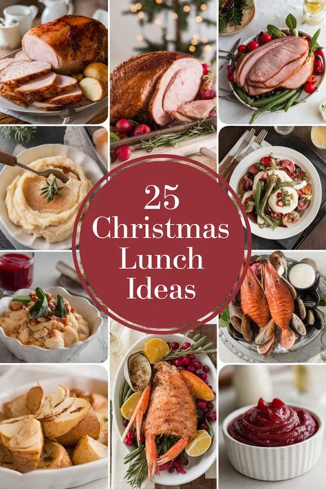 Discover 25 delicious Christmas lunch ideas for festive midday meals.  From traditional roast turkey or ham with all the trimmings to lighter salmon and vegetarian options, explore a variety of dishes for casual gatherings, larger groups, and more.  Find buffet-style ideas, make-ahead dishes, festive appetizers, finger foods, holiday-themed sandwiches and wraps, and Christmas lunch menu planning tips.  Complete your festive meal with seasonal side dishes and desserts. Christmas Day Food Ideas Lunch, Casual Christmas Meal Ideas, Christmas Lunch For A Crowd, Christmas Luncheon Menu Ideas, Christmas Lunch Recipes, Christmas Lunch Ideas, Christmas Lunch Menu, Appetizers Finger Foods, Christmas Brunch Menu