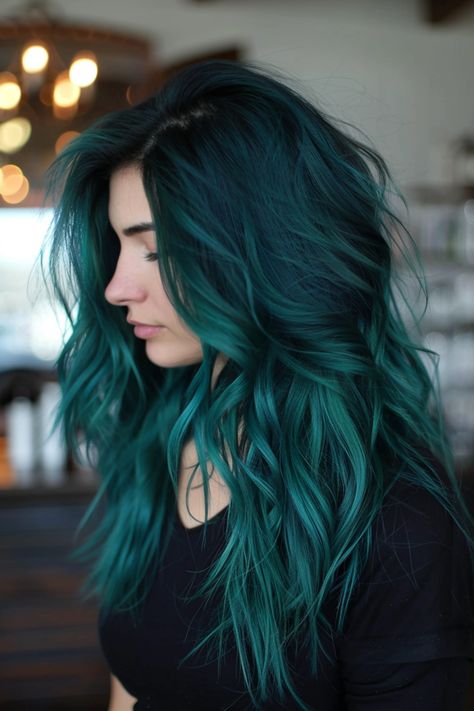 Aquarius Hair Color, Fun Hair Colours For Brunettes, Black Blue Purple Hair, Rainbow Hair Color Ideas For Brunettes, Shoulder Length Hair Color Ideas Fun, Winter Hair Inspiration, Birthday Hair Colors, Vibrant Hair Color Ideas Brunettes, Fun Haircuts For Long Hair