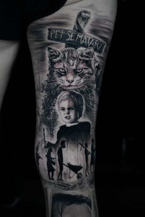 #petsematary #tattoo #tattoos #tattooideas #tattooartist #blackandgreytattoo #balckandgreytattoos #realism #realismtattoo #ink #inked #art #creative #bngtattoo #inktattoo #realistictattoo Pet Cemetery Tattoo, Slasher Tattoo Ideas, Pet Sematary Tattoo, Slasher Tattoo, Carrie Tattoo, Horror Sleeve, Horror Tattoos, Horror Movie Tattoos, Movie Tattoo