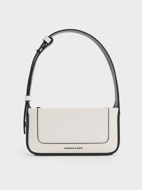 Cream Daylla Shoulder Bag - CHARLES & KEITH US Charles And Keith Bags, Designer Bags Black, Glossier Bag, Charles And Keith, Cream Bag, Black And White Bags, Sling Bag Black, Cream Bags, Jimmy Choo Bag