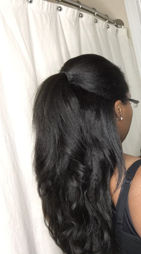 Long Straight Natural Hair Black Women, Medium Length Straight Natural Hair Black Women, Silky Hair Black Women, Black Hair Styles Straight, Silk Press Natural Hair With Clip Ins, 4c Natural Hairstyles Straight, Yaki Straight Clip Ins, Silk Press Clip Ins, Natural Clip Ins Hairstyles