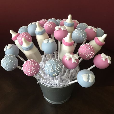 Gender Reveal Cake Pops Cake Pops Small Business, Gender Reveal Cake Pops Ideas, Cake Pop Gender Reveal, Gender Reveal Cakepops, Cake Pops Gender Reveal, Ideas For Gender Reveal, Gender Reveal Dessert Table, Cake Pops Ideas, Baby Announcement Cake