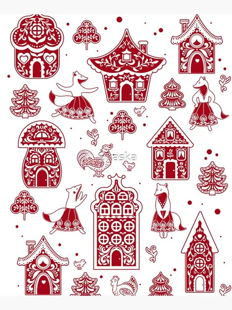 Folk Art Gingerbread House, Folk Christmas Art, Folk Art Houses, Scandinavian Folk Art Patterns, Scandinavian Folk Art Swedish Style, Scandinavian Folk Art Christmas, Folk Art House, Christmas Scandinavian Style, Folk House