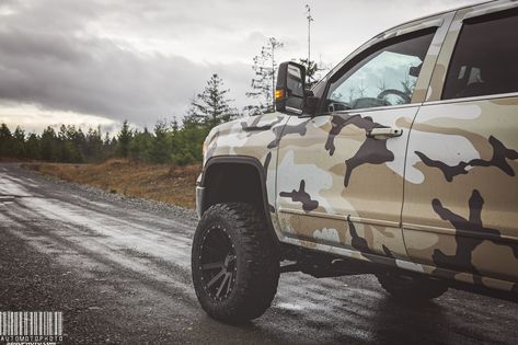 Camo Wrapped Lifted GMC Sierra 1500 on XD Off-Road Wheels Camo Wraps, Truck Tools, Off Road Wheels, Sierra 2500, Sierra 1500, Gmc Sierra 1500, Gmc Sierra, Exterior Lighting, Semi Trucks