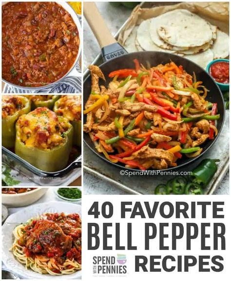 40+ Bell Pepper Recipes - Spend With Pennies Long Sweet Pepper Recipes, Pepper Recipes Bell, Pepper Dishes, Green Pepper Recipes, Vegetable Kabobs, Stuffed Pepper Casserole, Taco Soup Crock Pot, Pepper Recipes, Lasagna Ingredients