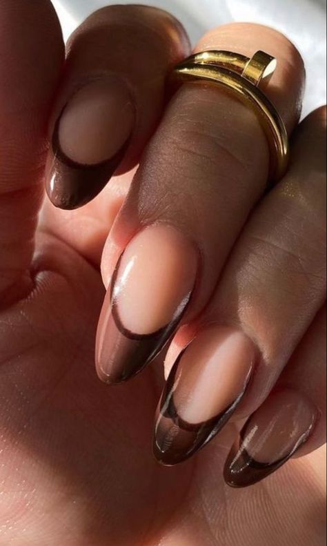 Gel X Nails Round, Round Acrylic Nails Design, Half Moon Nail Designs, Fall Almond Shaped Nails, November Almond Nails, Fall Nails Almond Shape, Martini Nails, Rounded Acrylic Nails, Nails Round