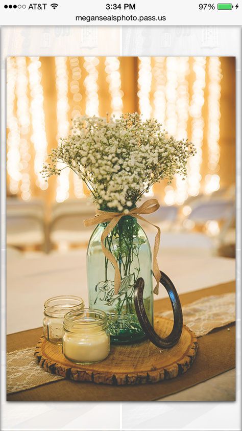 Some of my centerpieces at my wedding. Horse shoe was a lil touch that's special between my dad and I and it also means luck when it's facing upwards. Western Wedding Centerpieces, Western Centerpieces, Wedding Horseshoes, Horse Wedding, Cowboy Baby Shower, Cowboy Wedding, Country Theme, Mom Wedding, Western Wedding