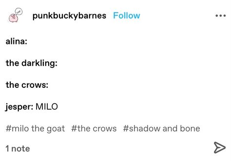 Milo The Goat Shadow And Bone, Milo Shadow And Bone, Shadow And Bone Funny, Milo The Goat, Crows Shadow And Bone, Grishaverse Books, Bone Book Series, Caw Caw, Bone Books