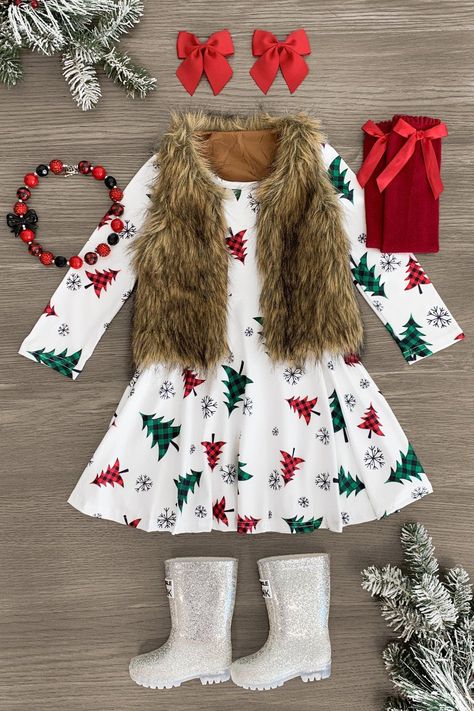 White Plaid Christmas Tree Dress White Plaid Christmas Tree, Buffalo Plaid Tree, Casual Christmas Party, Woman Costumes, Holiday Fits, Party Dresses With Sleeves, Toddler Christmas Outfit, Dress Sparkle, Daughter Outfits