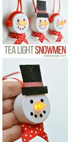 Diy Christmas Ornaments For Toddlers, Tea Light Crafts, Tea Light Snowman, Diy Christmas Gifts For Kids, Diy Snowman Ornaments, Quilted Christmas Ornaments, Fun Christmas Crafts, Easy Christmas Crafts, Christmas Ornaments Homemade