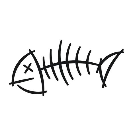 line art of a fish Simple Bone Tattoo, Simple Skull Tattoo, Cool Art Sketches, Basic Graffiti, Fish Bone Tattoo, Tattoo Planning, Easy Tattoos To Draw, Bone Drawing, Silly Drawings