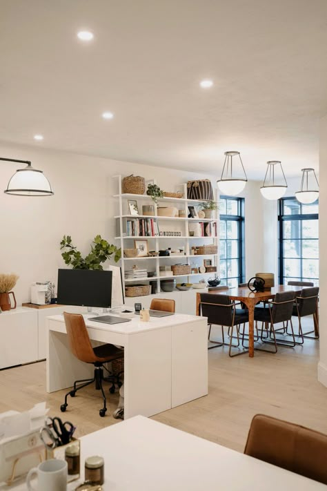 Office With Table And Chairs, Dining Table As Desk Home Office, Ikea Corporate Office, Chris Loves Julia Office, Open Space Office Design Work Stations, Light Office Design, Cozy Meeting Room, Graphic Office Design, Work From Home Desk Ideas