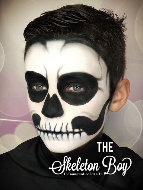 Scary Kids Face Paint, Boys Skeleton Face Paint, Skelton Faces Makeup Kids, Skeleton Makeup For Boys, Skeleton Face Paint Halloween, Skeleton Makeup Kids Boys, Boys Skeleton Makeup, Skeleton Boy Makeup, Boy Skull Makeup