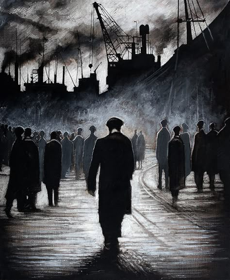 The Forgotten Workers. Painting by Ryan Mutter who has built up a strong reputation as painter of industrial scenes. Apartment Industrial, Industrial Artwork, Crazy Tricks, Industrial Paintings, Rustic Apartment, Farmhouse Industrial, Vintage Industrial Furniture, Gcse Art, Industrial Kitchen