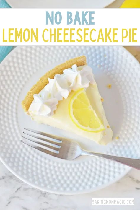 This No Bake Lemon Cheesecake Pie is the perfect no bake cheesecake for Summer. It doesn't get better than this easy no bake dessert. Lemon Cream Cheese Pie, No Bake Lemon Pie, Lemon Desserts Easy, Banana Pudding Pies, No Bake Lemon, No Bake Banana Pudding, No Bake Lemon Cheesecake, Lemon Pie Filling, Cheesecake Pie