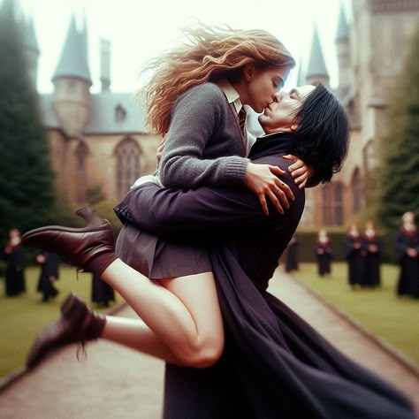 Hermione X Snape Fanart, Severus Snape X Hermione Granger, Severus Snape And Hermione Granger, Sevmione Fanart, Severus Snape Kiss, Snape X Hermione, Back View Poses, Rogue Harry Potter, Harry And Hermione Kiss