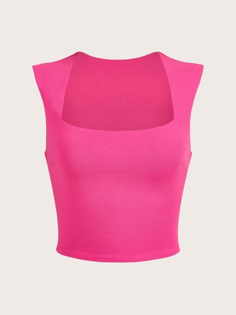 SHEIN EZwear Solid Crop Tank Top | SHEIN USA Solid Crop Tank Top, Fashion Png, Wardrobe Revamp, Hot Pink Shirt, Preppy Tops, Pink Clothes, Shirt Roblox, Hot Pink Tank, Hot Pink Tops